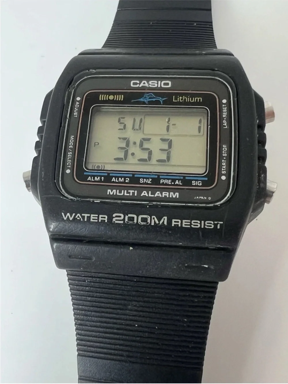 Rare Casio DW-200 marlin Black Digital Multi Alarm Watch